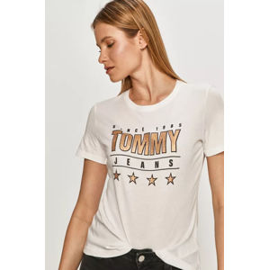 Tommy Jeans dámské bílé triko METALLIC - S (YBR)
